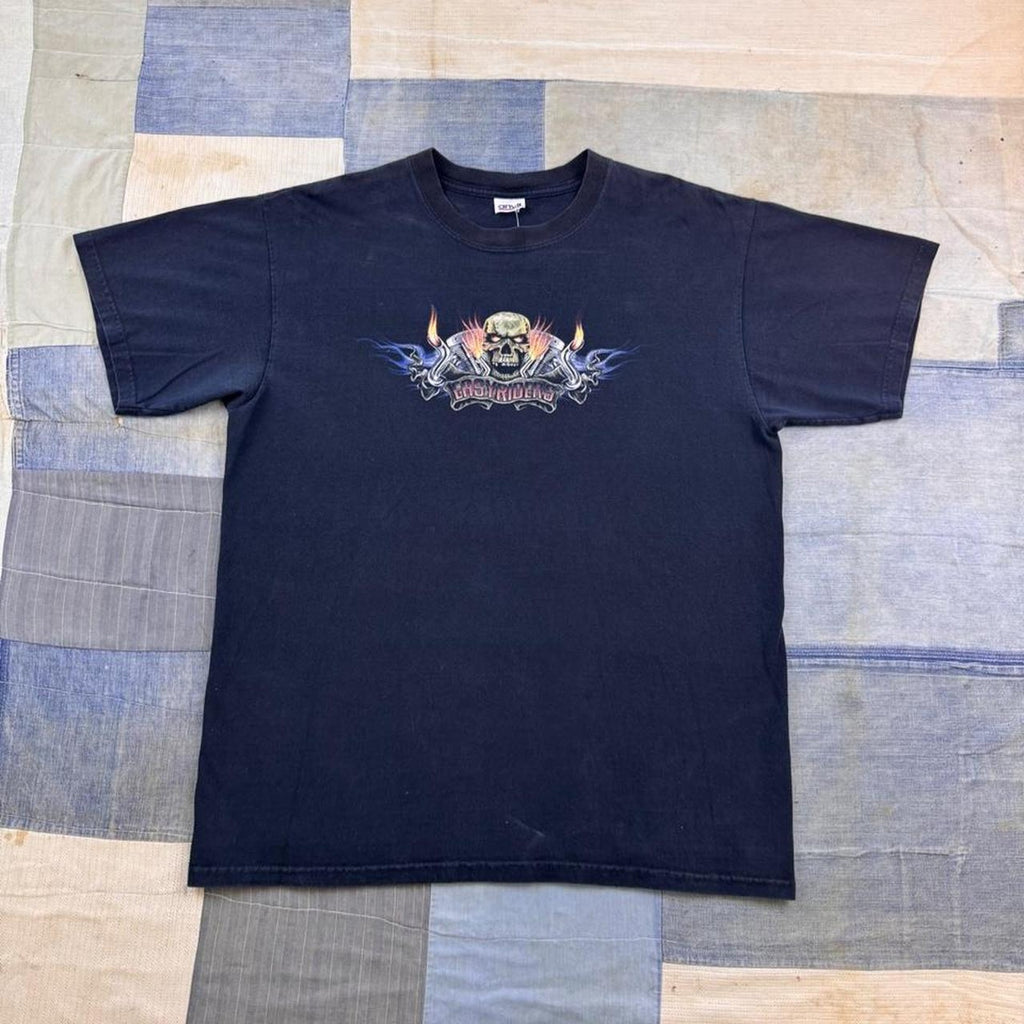 2000s Easy Riders Flaming Skull Motorcycle Biker Tee | XL
