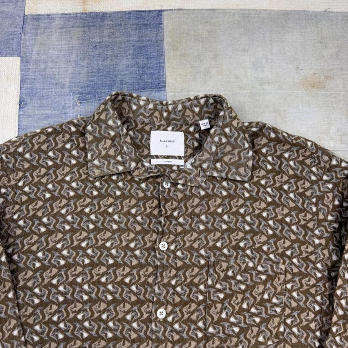 Billy Reid Standard Made in Italy Pattern Long Sleeve Shirt | Large