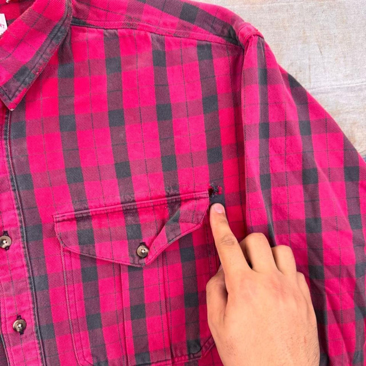 1990s C.C. Filson Red Black Buffalo Plaid Flannel Work Shirt | XL Distressed
