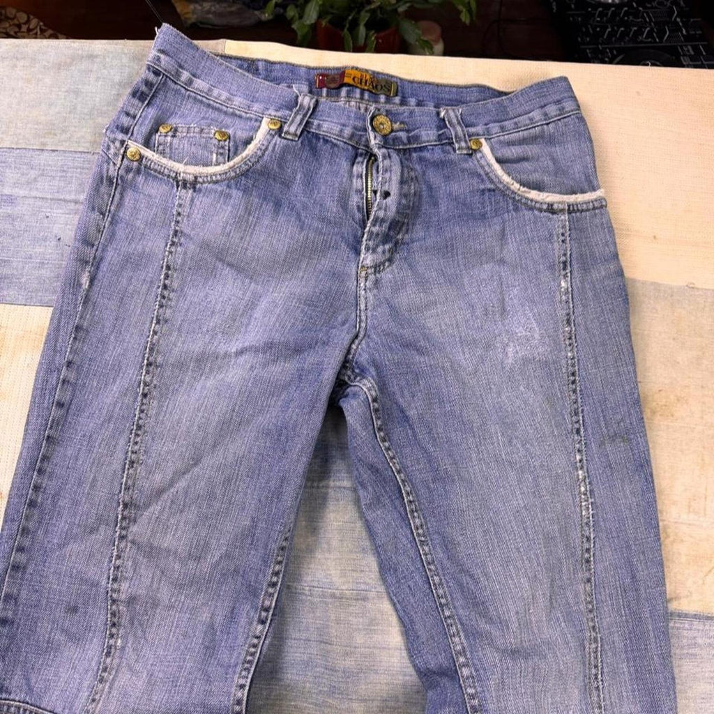 2000s Chaos Embroidered Baggy Denim Jeans | 31x33