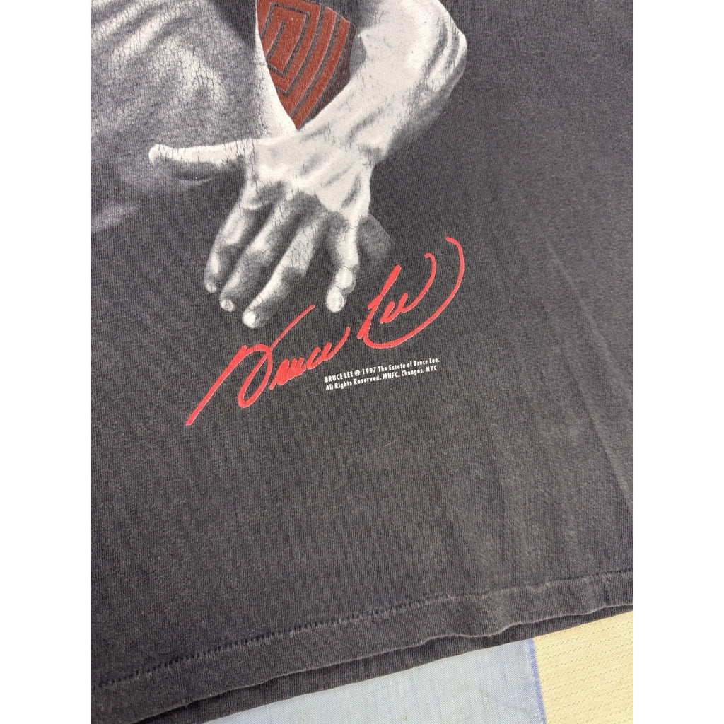 Vintage 1997 Bruce Lee Martial Arts Graphic T Shirt Movie Kung Fu Black Large
