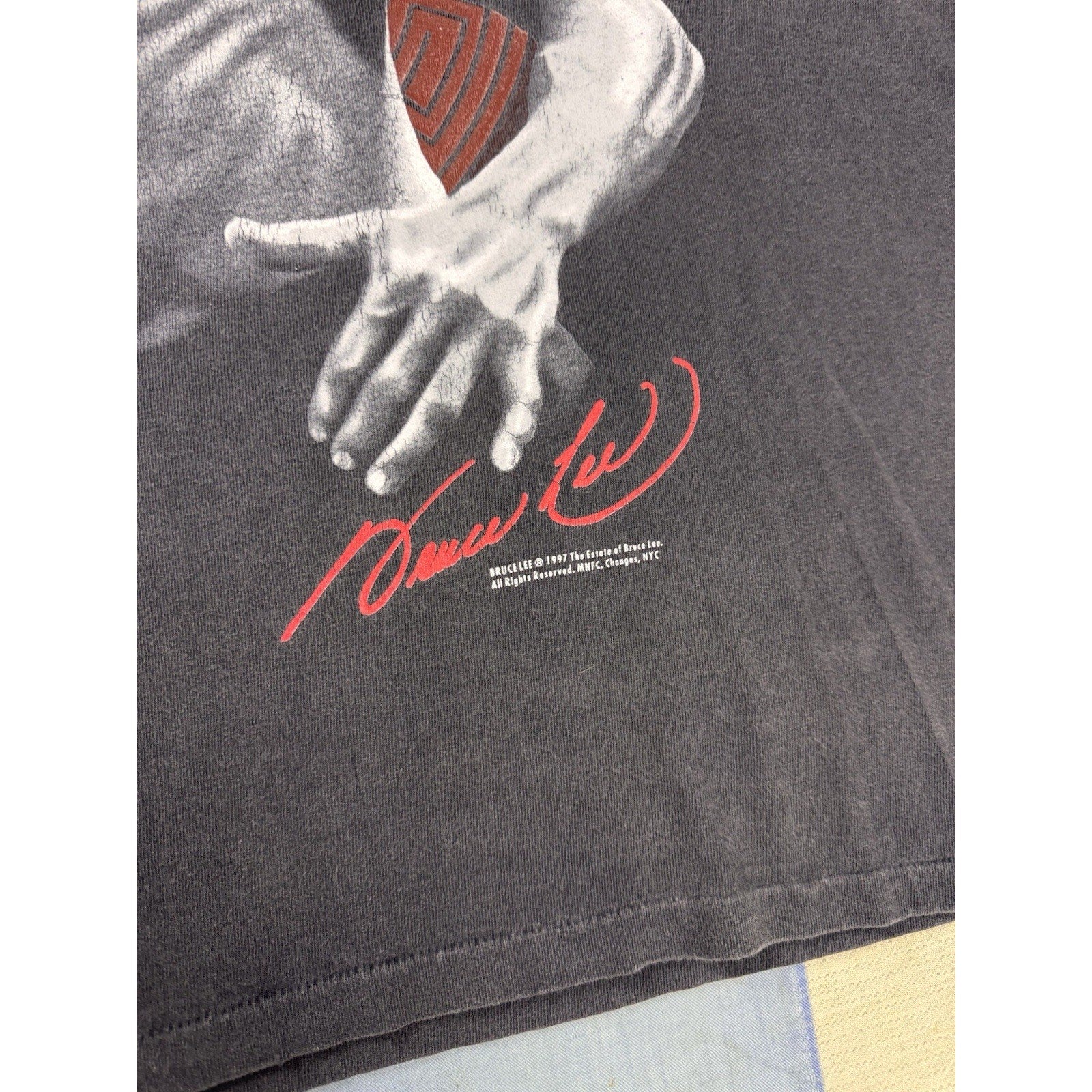Vintage 1997 Bruce Lee Martial Arts Graphic T Shirt Movie Kung Fu Black Large