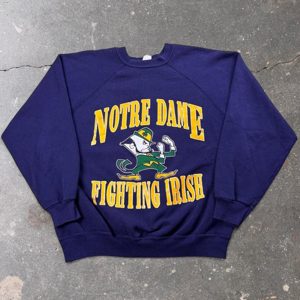 1980s Notre Dame Fighting Irish Leprechaun Raglan Crewneck Sweatshirt | Large