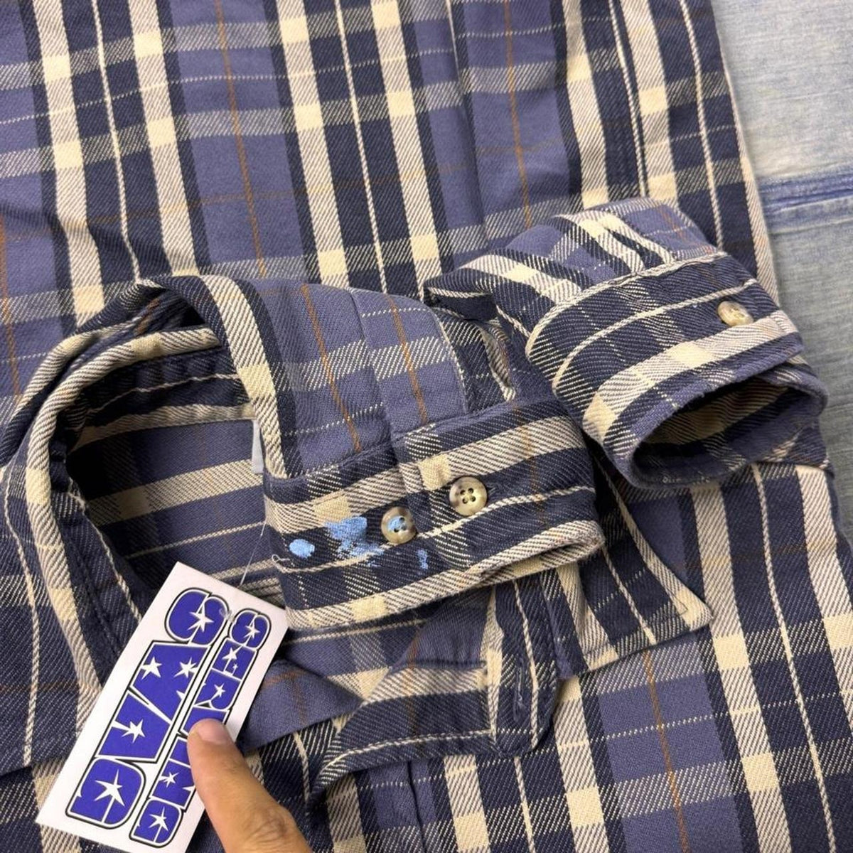 1990s Carhartt Blue Plaid Heavyweight Work Flannel Shirt | Large Tall