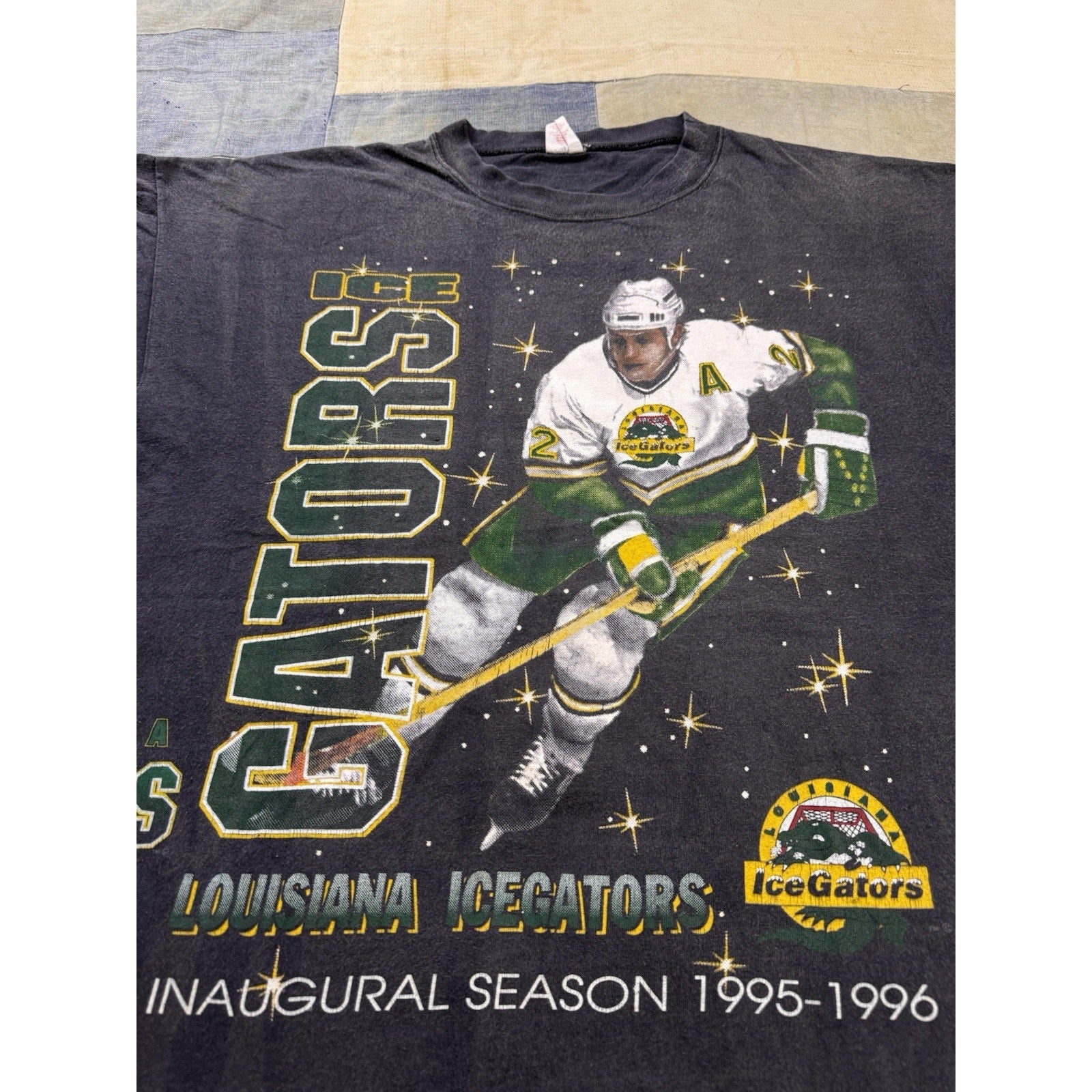 Louisiana IceGators Vintage 1995 Inaugural Season All Over Print T Shirt XL USA