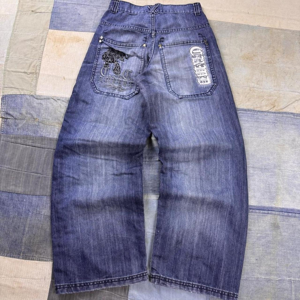 2000s Dog Nose Embroidered Baggy Denim Jeans | 25x28