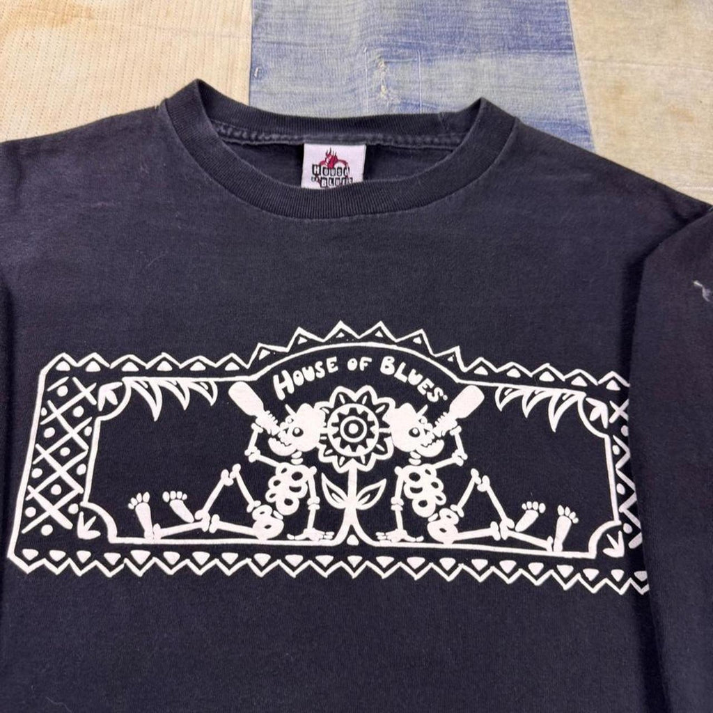 2000s House of Blues Skeleton Folk Art Long Sleeve Tee | Small