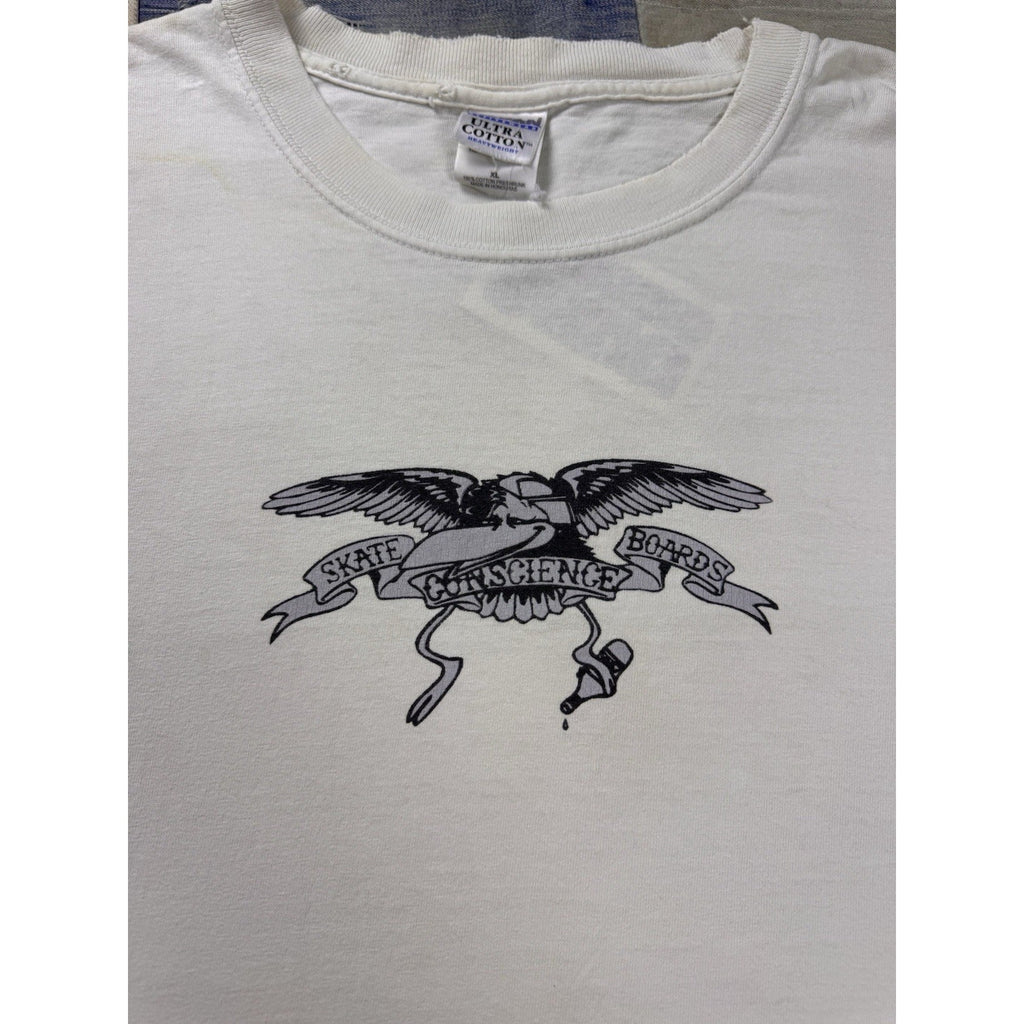 Vintage Conscience Skateboards Eagle Logo Graphic T Shirt XL White Skate USA