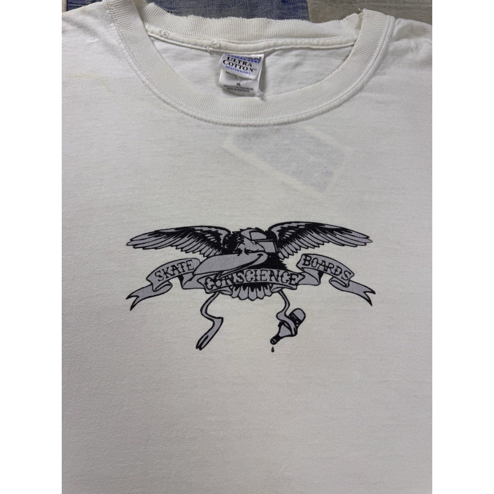 Vintage Conscience Skateboards Eagle Logo Graphic T Shirt XL White Skate USA