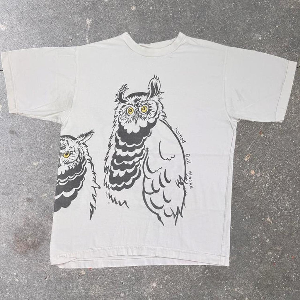 1990s Alaska Horned Owl Wrap Print Tee | S