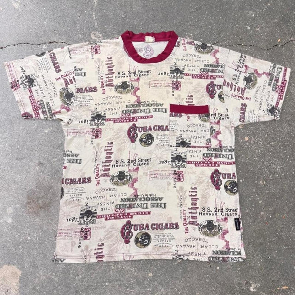 1990s Schiesser Cuba Cigars All Over Print Pocket Tee | Medium