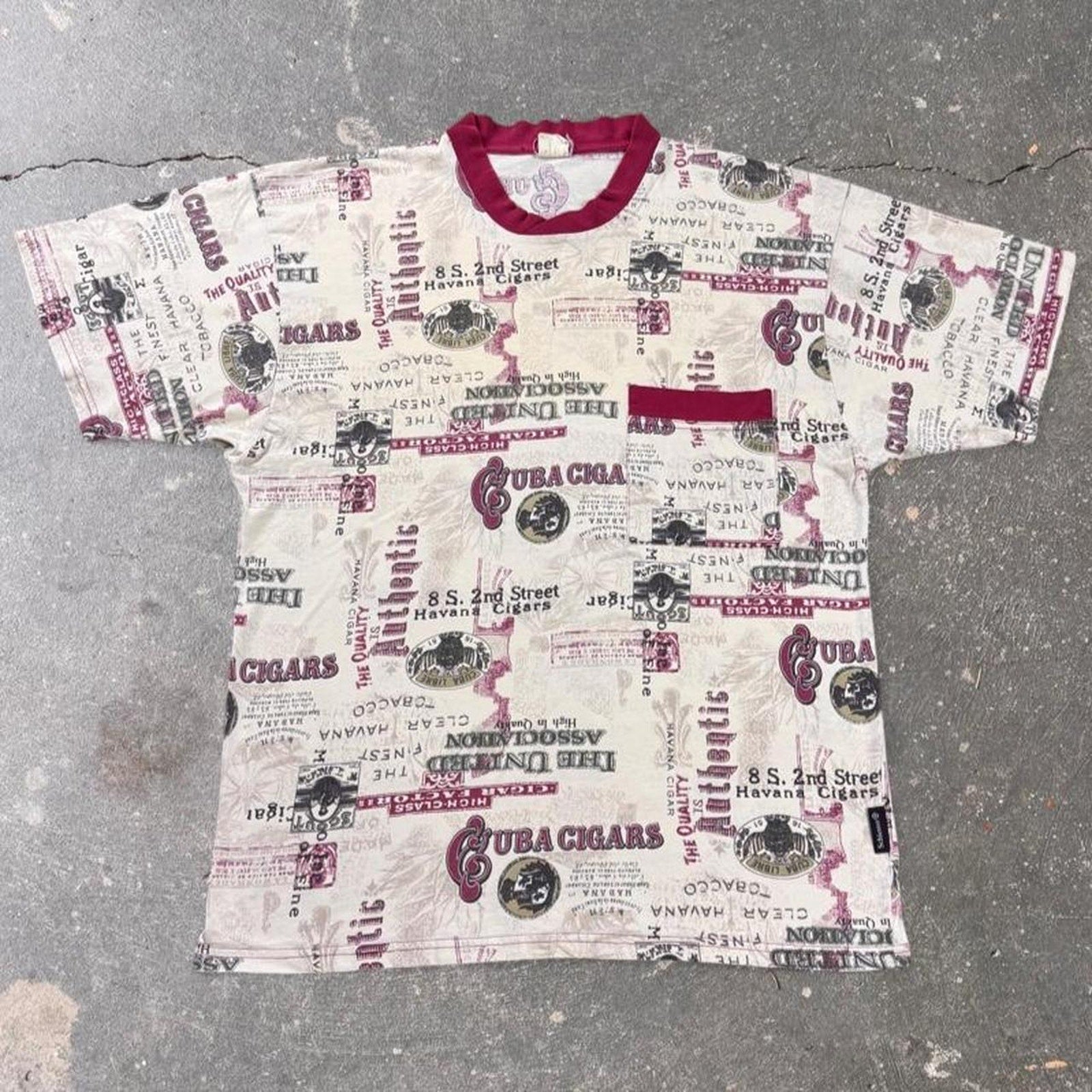 1990s Schiesser Cuba Cigars All Over Print Pocket Tee | Medium