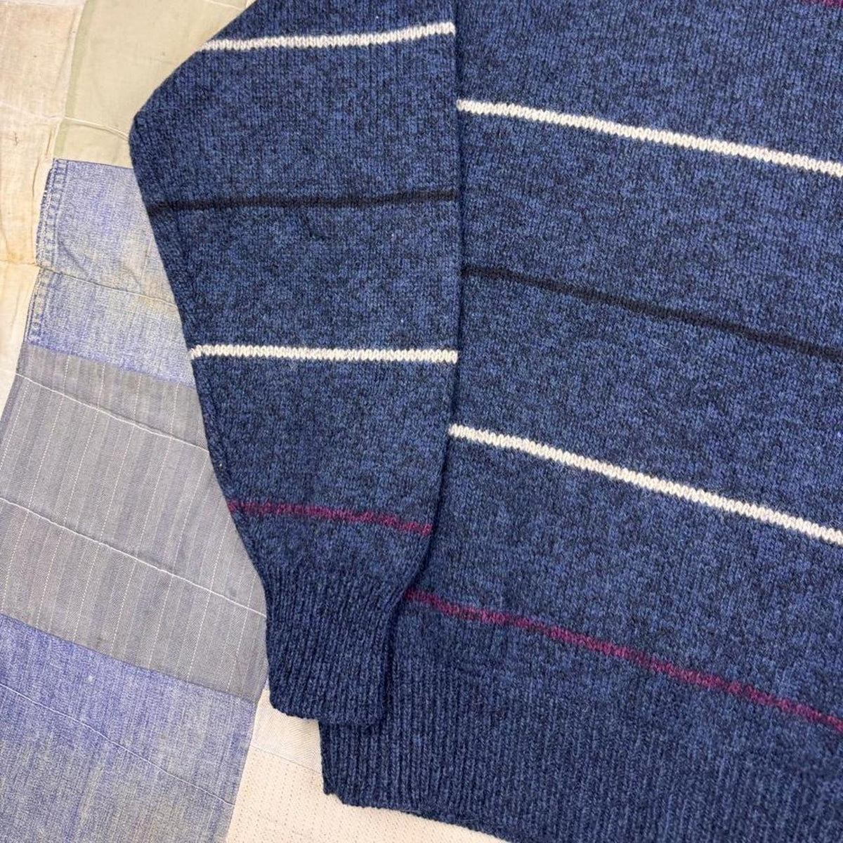 1980s Eddie Bauer Wool Striped Crewneck Sweater Navy Pinstripe Made in USA | L