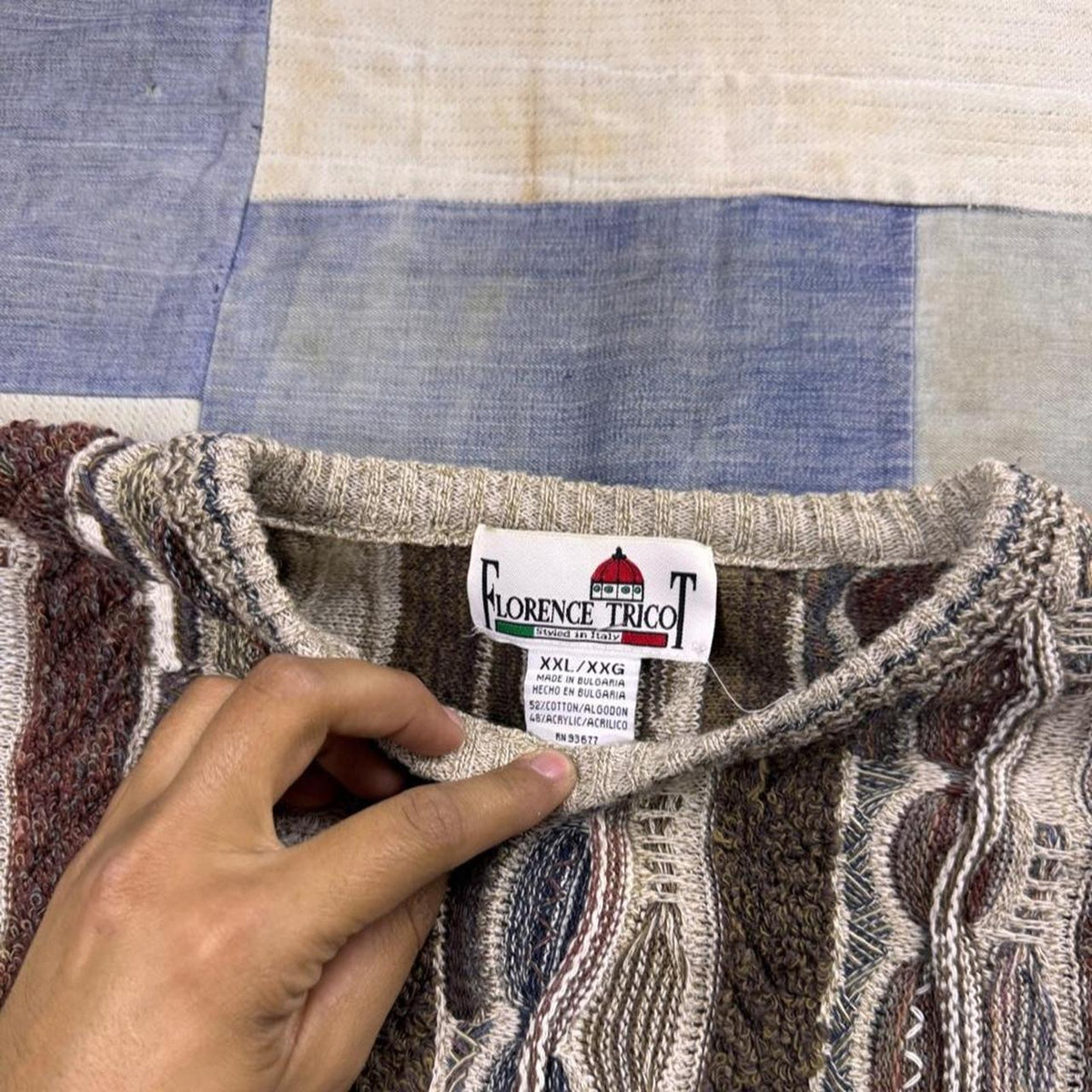 1990s Florence Tricot 3D Textured Knit Coogi Style Sweater | XXL
