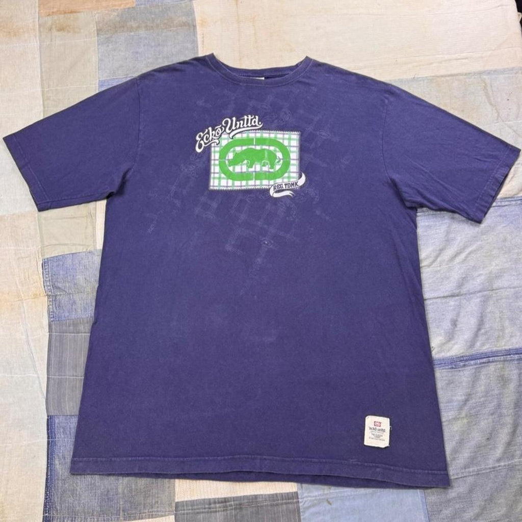 2000s Ecko Unltd Green Rhino Plaid Graphic Tee | XXL