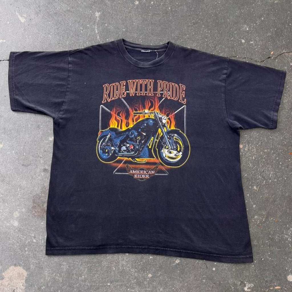 2000s Ride With Pride American Rider Motorcycle Graphic Tee | 2XL