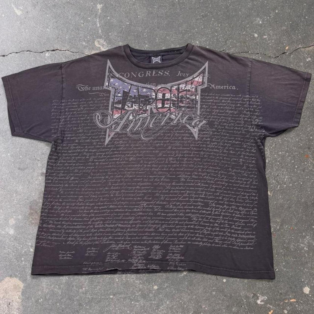 2000s Tapout American Flag Declaration Graphic Tee | 2XL