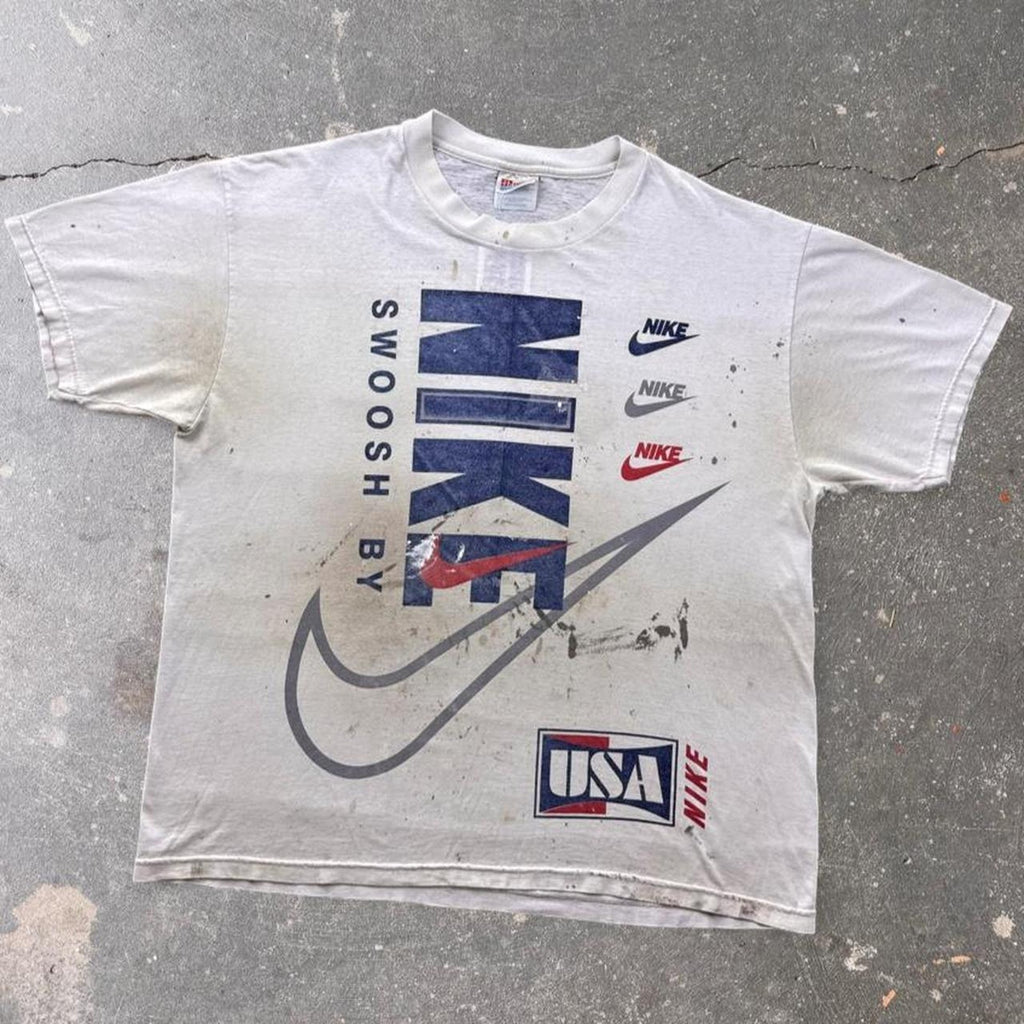 1990s Nike USA Swoosh All-Over Boot Graphic Tee | Large