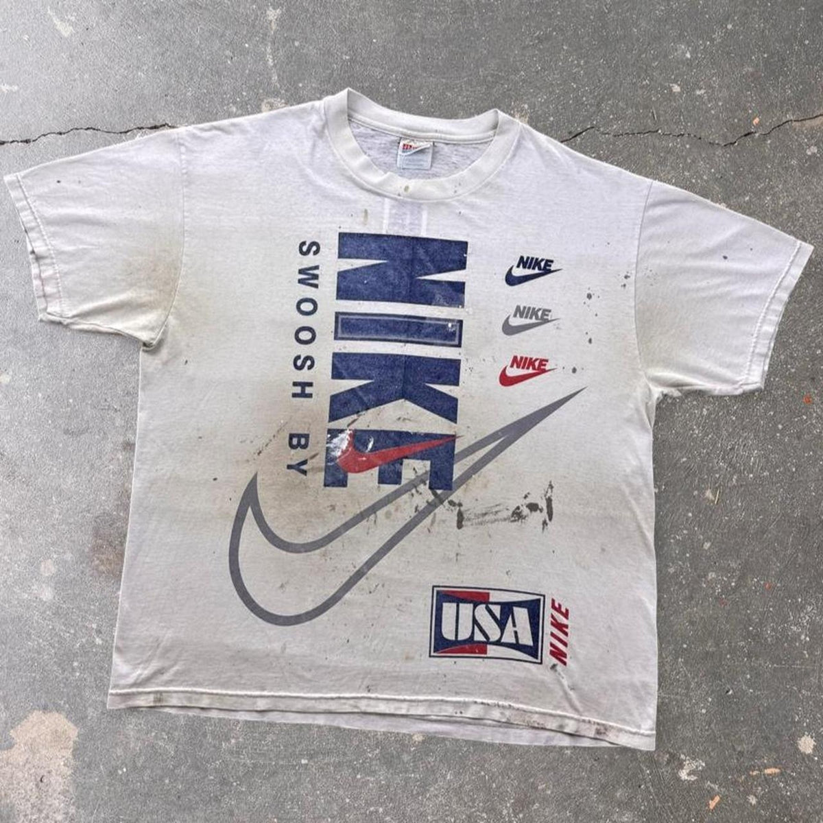 1990s Nike USA Swoosh All-Over Boot Graphic Tee | Large