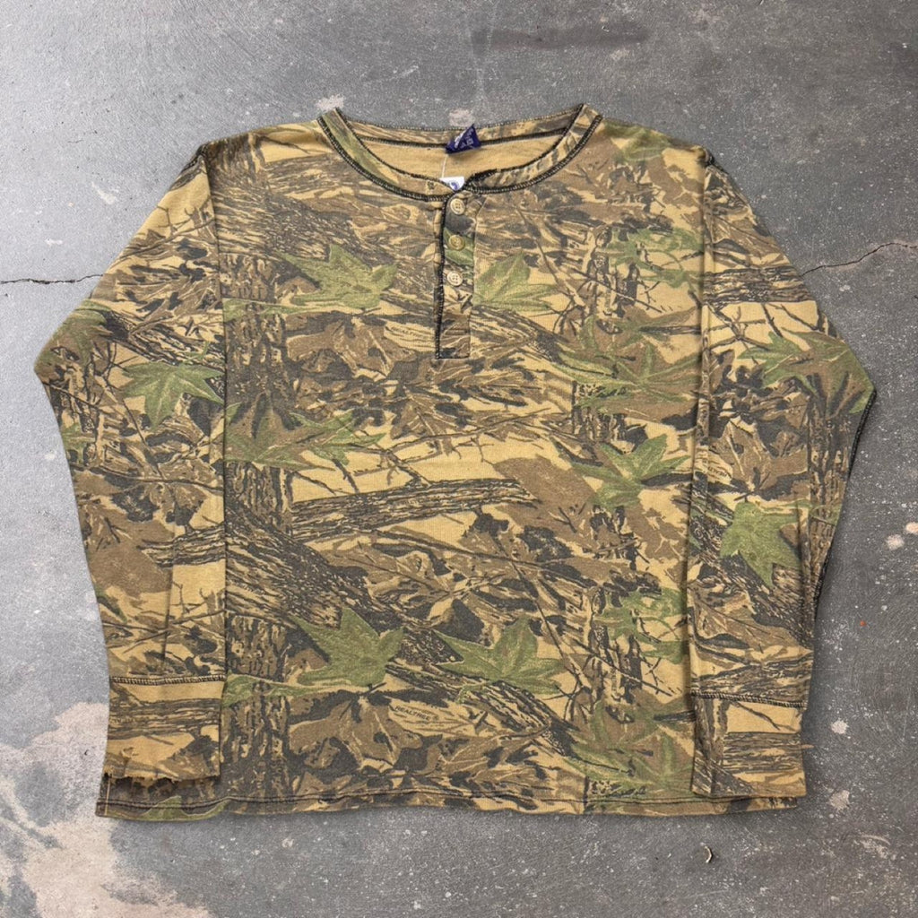 90s Realtree Camo Henley Long Sleeve Shirt Size XL