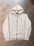 2010s Distressed & Paint Splattered Polo Ralph Lauren Grey Zip Up | Medium