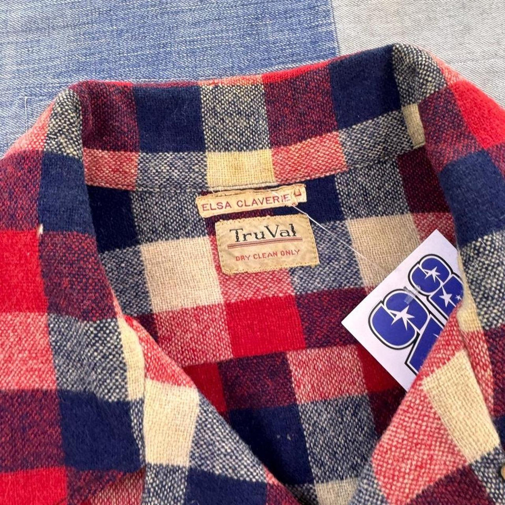 1950s TruVal Plaid Loop Collar Wool Shirt | XL