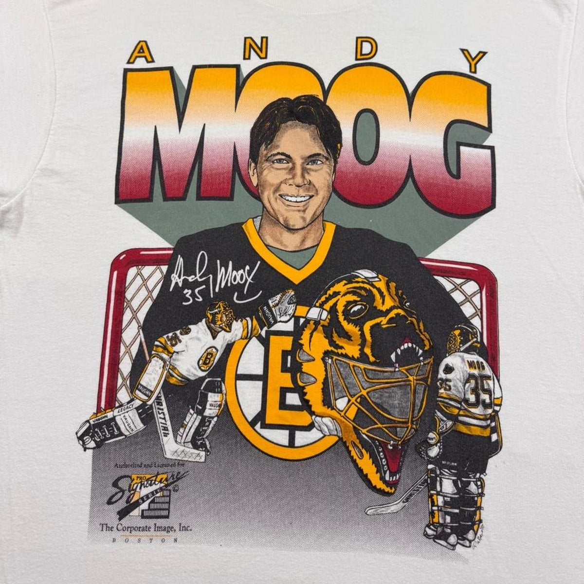 1990s Andy Moog Boston Bruins Goalie Graphic Tee | Medium