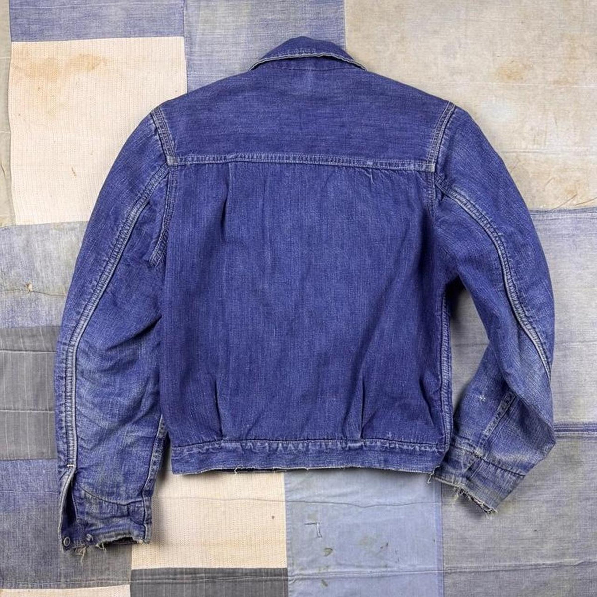 1950s Circle Ranch Blanket Lined Pleated Denim Jacket Riveted Workwear 17.5x21
