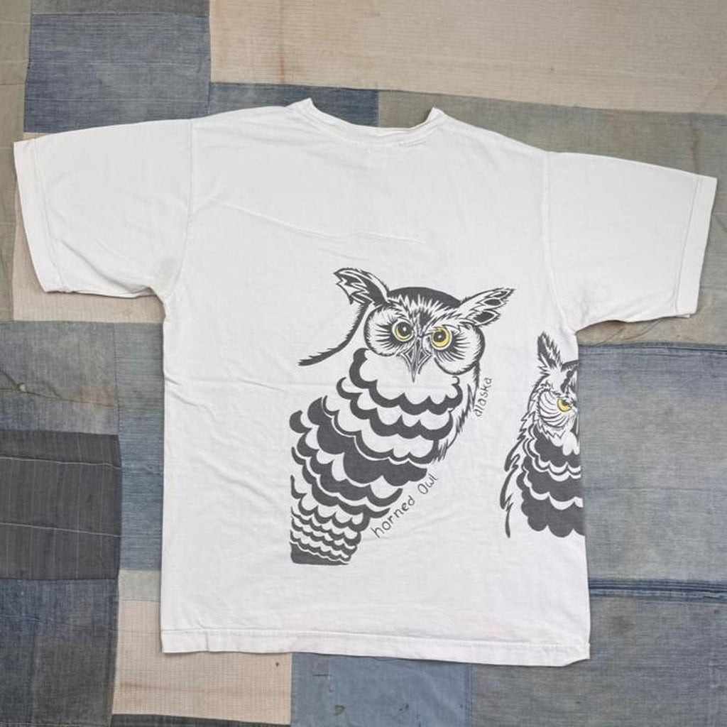 1990s Alaska Horned Owl Wrap Print Tee | S