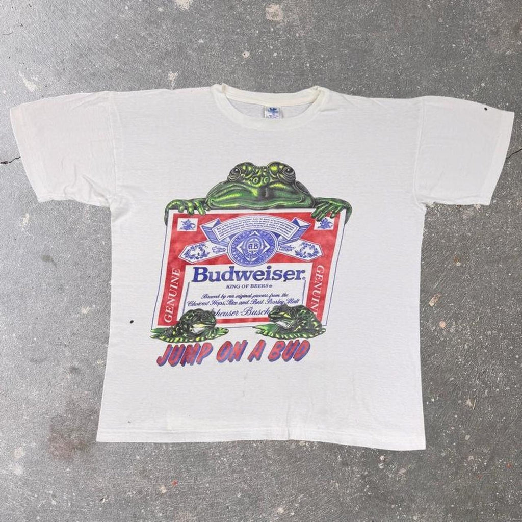 1990s Budweiser Jump On A Bud Frog Beer Graphic Tee | Large