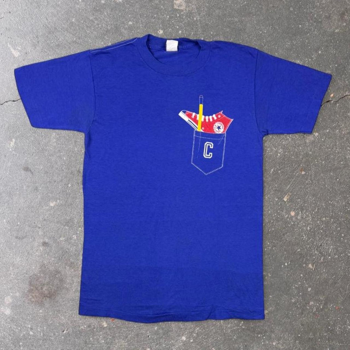 1990s Converse Pocket Graphic Tee Blue Made in USA Single Stitch | Large
