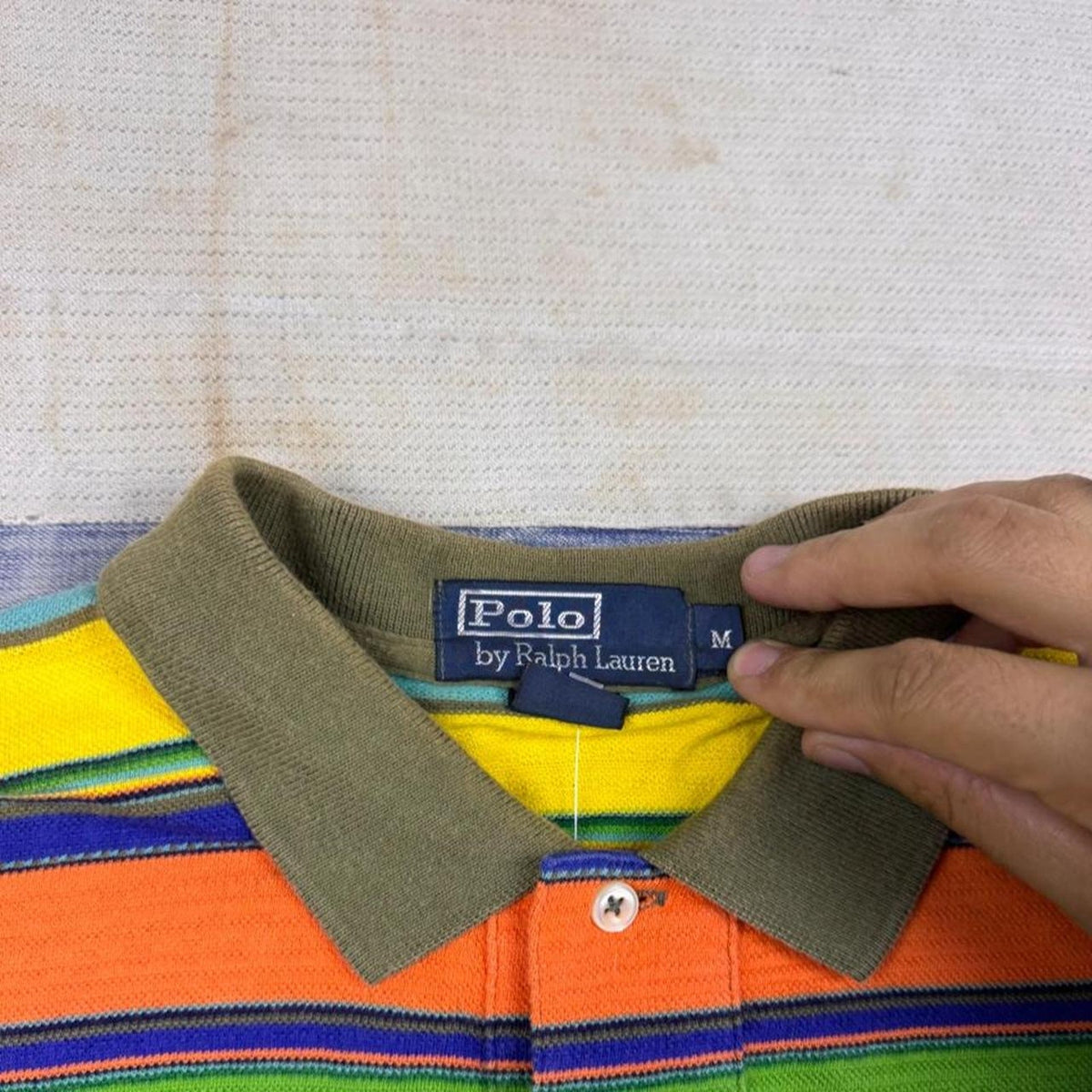 1990s Polo Ralph Lauren Striped Polo Shirt Multicolor Orange Pony | M