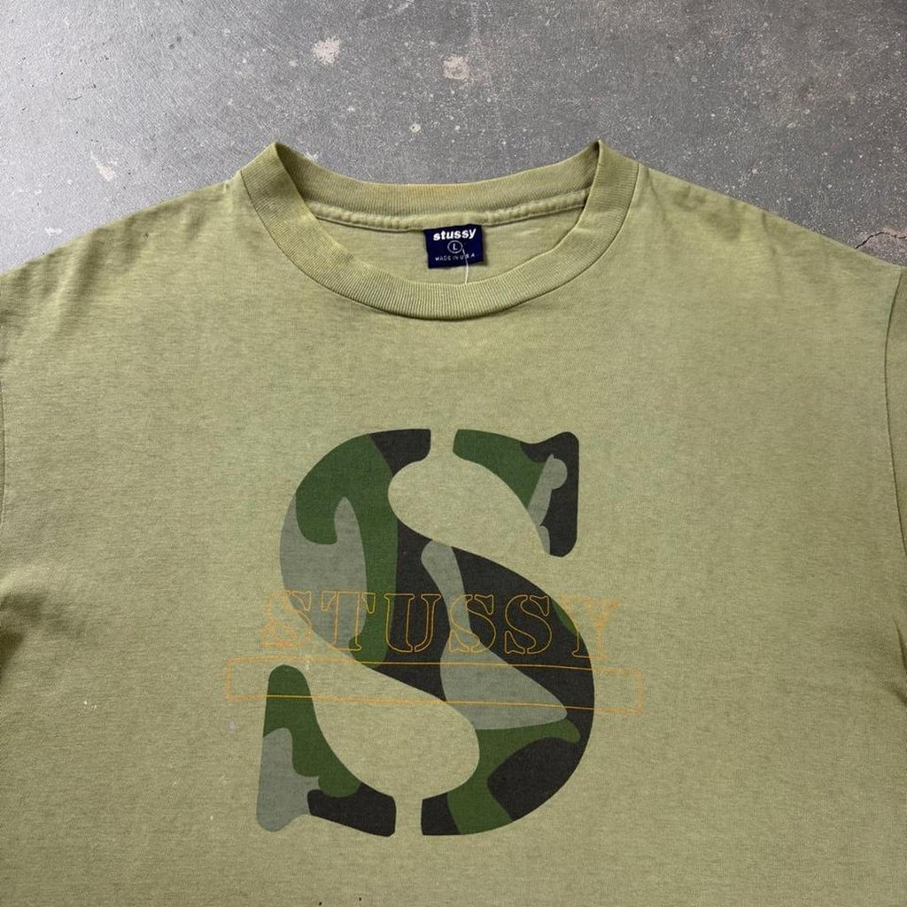 1990s Stussy Big S camouflage logo tee | Large