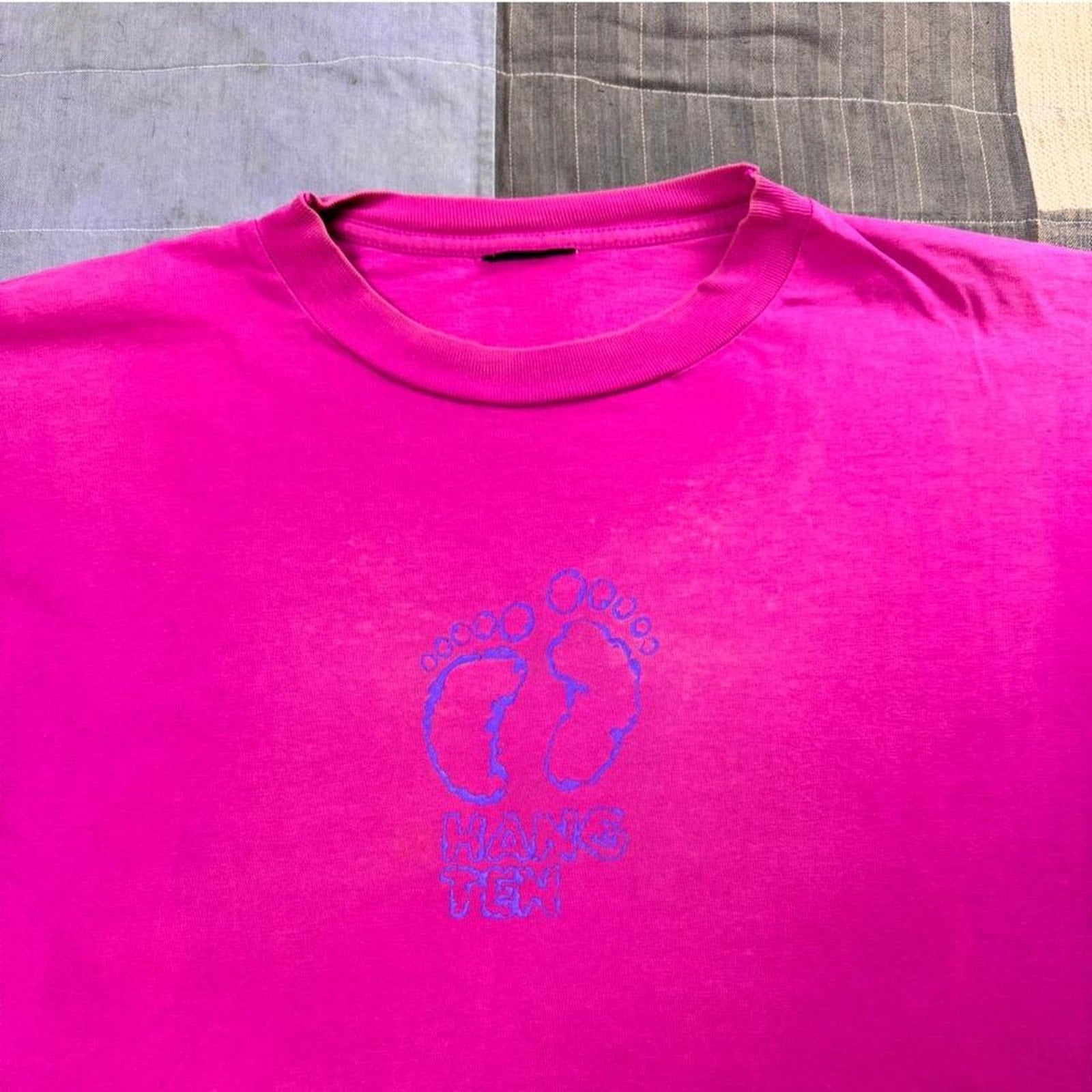 1990s Hang Ten Neon Surf Graphic Tee | Large