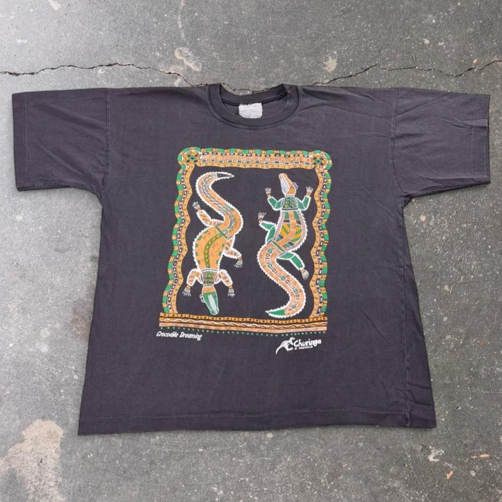 1990s Churinga Crocodile Dreaming Aboriginal Art Tee | XL