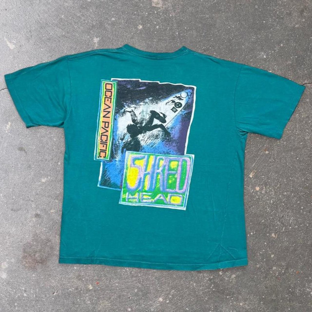 1990s Ocean Pacific Shred Head Surf Tee | XL