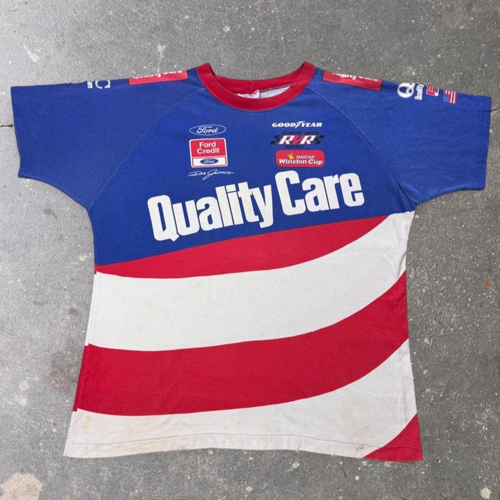 1990s Dale Jarrett Quality Care Ford NASCAR All Over Print Tee | XL