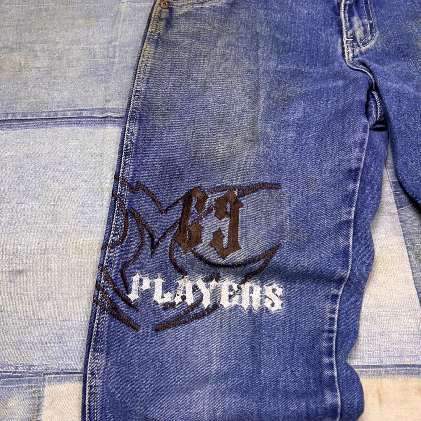 2000s Players69 Embroidered Baggy Denim Jeans | 32x34
