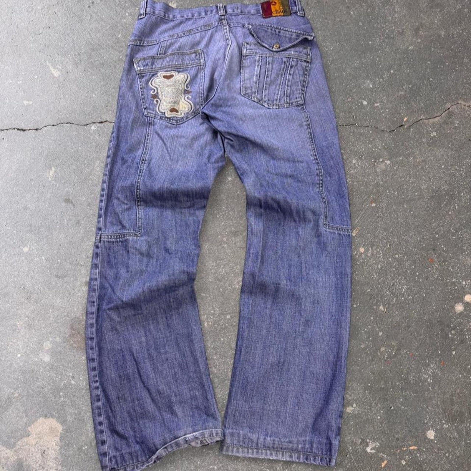 2000s Chaos Embroidered Baggy Denim Jeans | 31x33