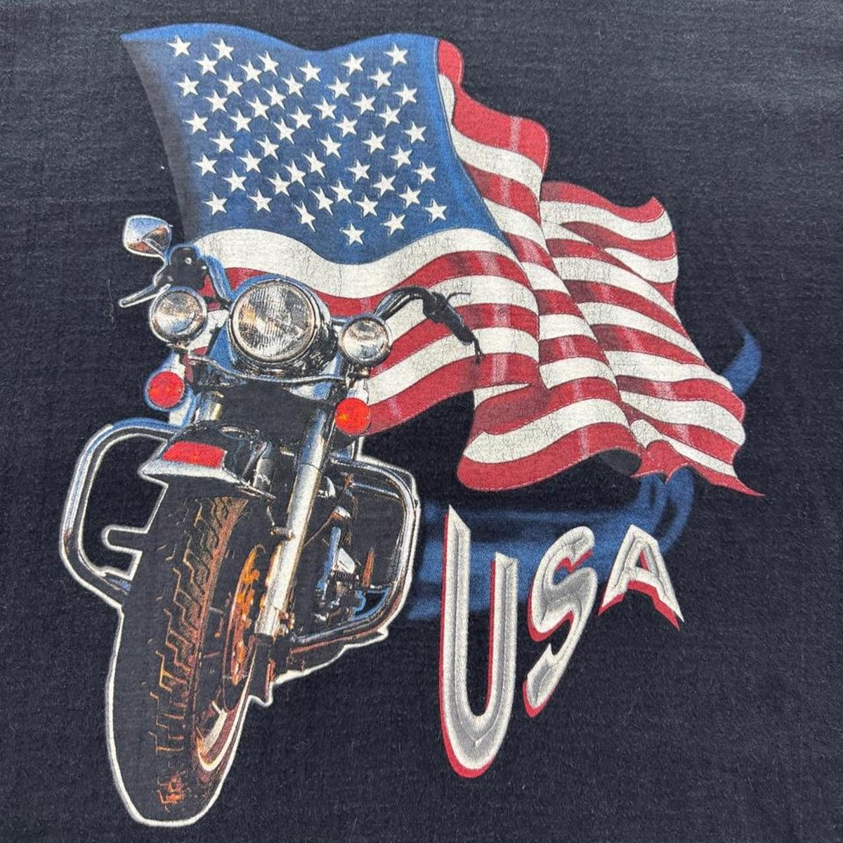1990s USA American Flag Motorcycle Biker Graphic Tee | Medium