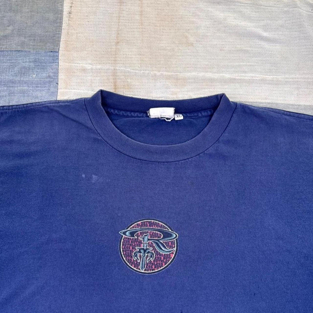 2000s Faded Navy “Don't Get Caught” Graphic Tee Front & Back Print | Extra Large