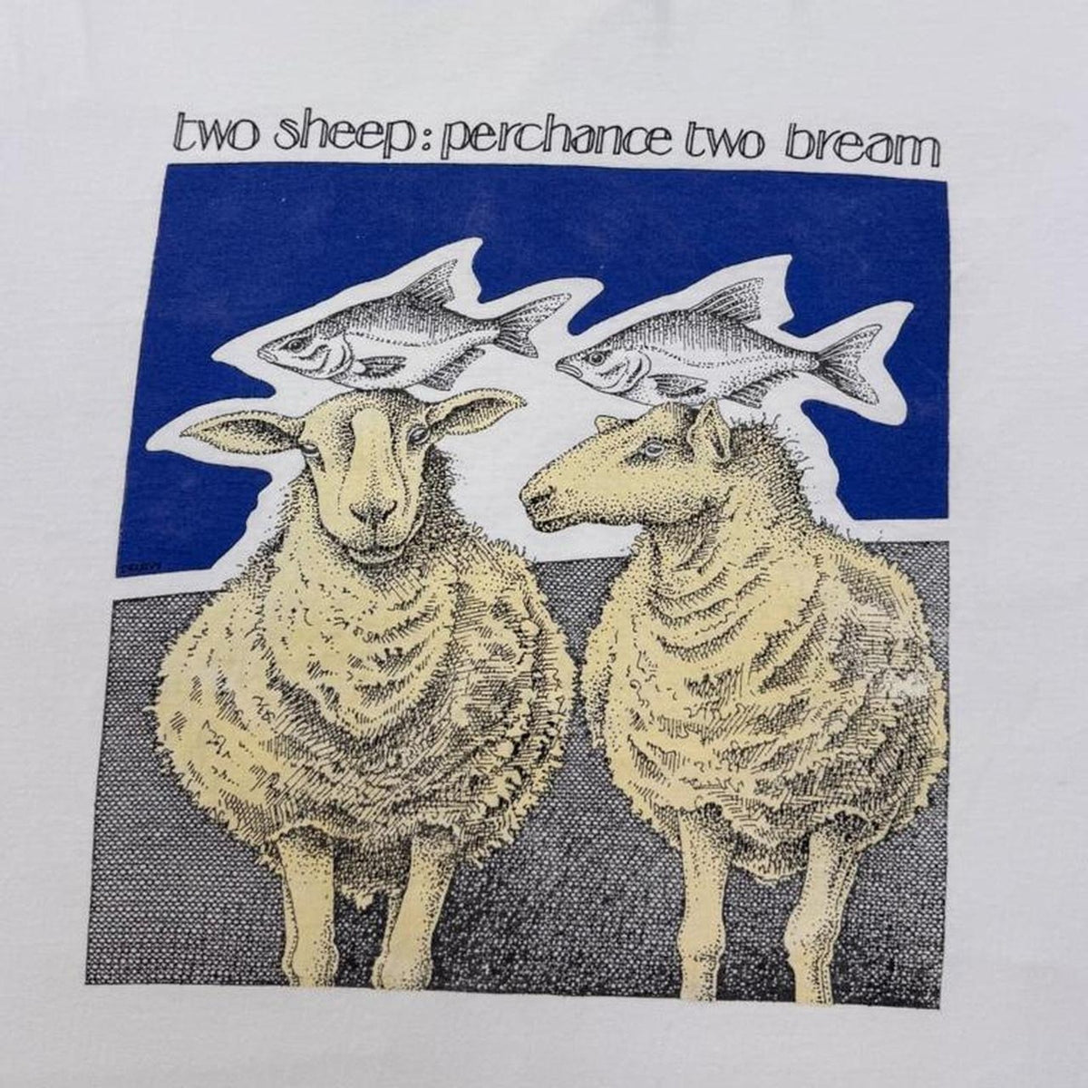 1990s Two Sheep Perchance Two Bream Surreal Fish Graphic Tee | XL