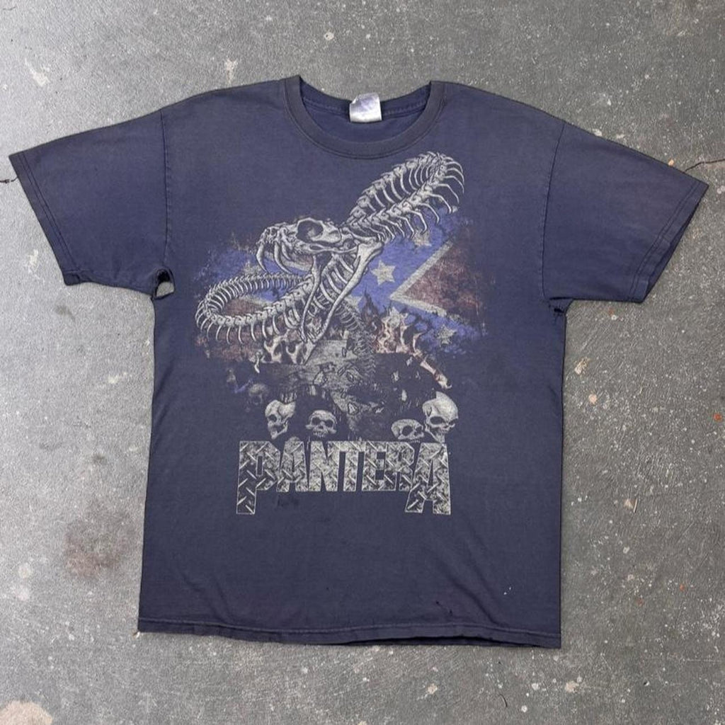 2000s Pantera Snake Skeleton Skull Graphic Tee Black Hanes Heavyweight | Large
