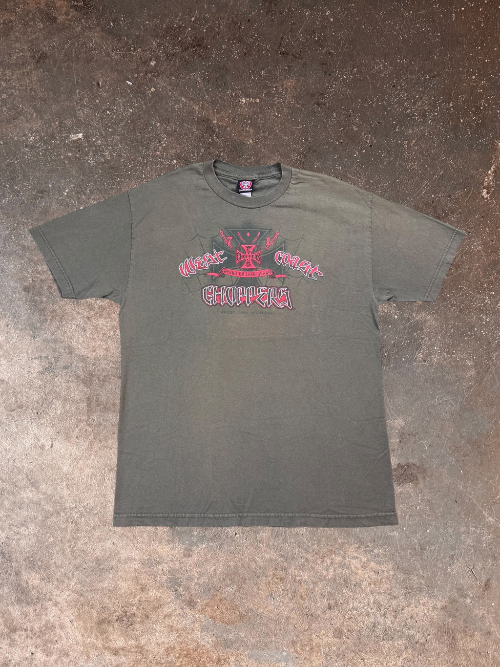 2000s West Coast Choppers Army Green T Shirt | Large