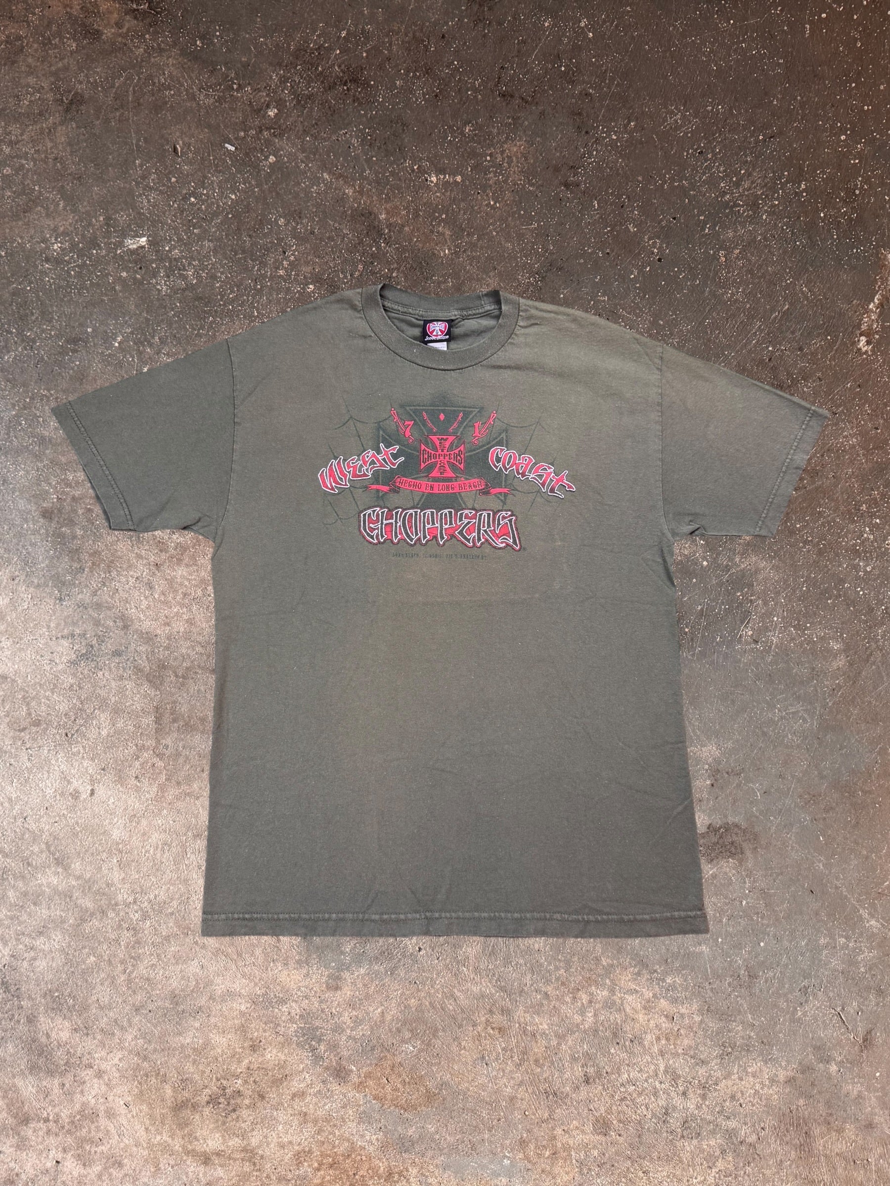 2000s West Coast Choppers Army Green T Shirt | Large