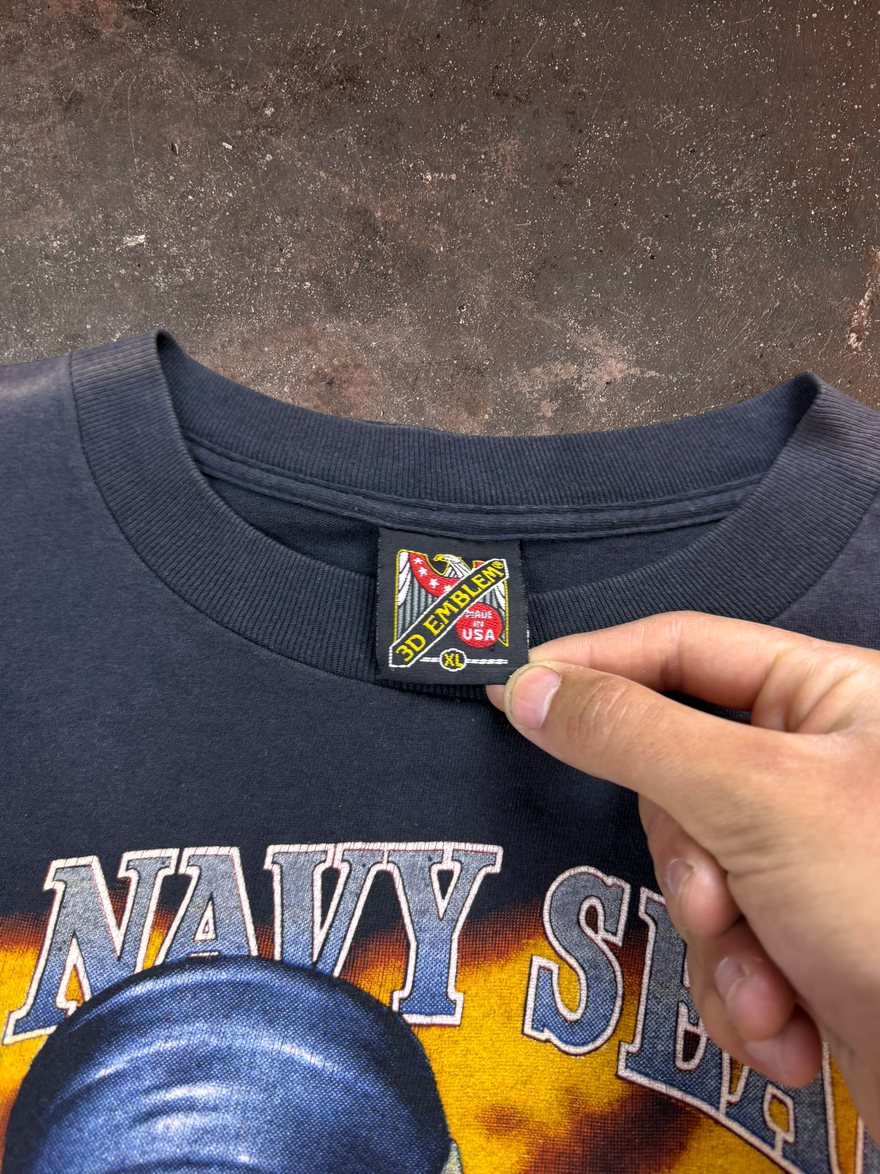 1990s U.S Navy Seals 3D Emblem Black Shirt| XL