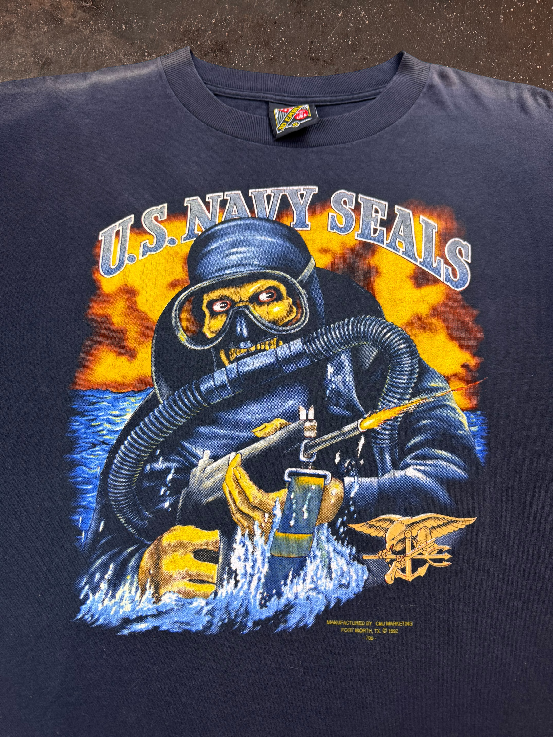 1990s U.S Navy Seals 3D Emblem Black Shirt| XL