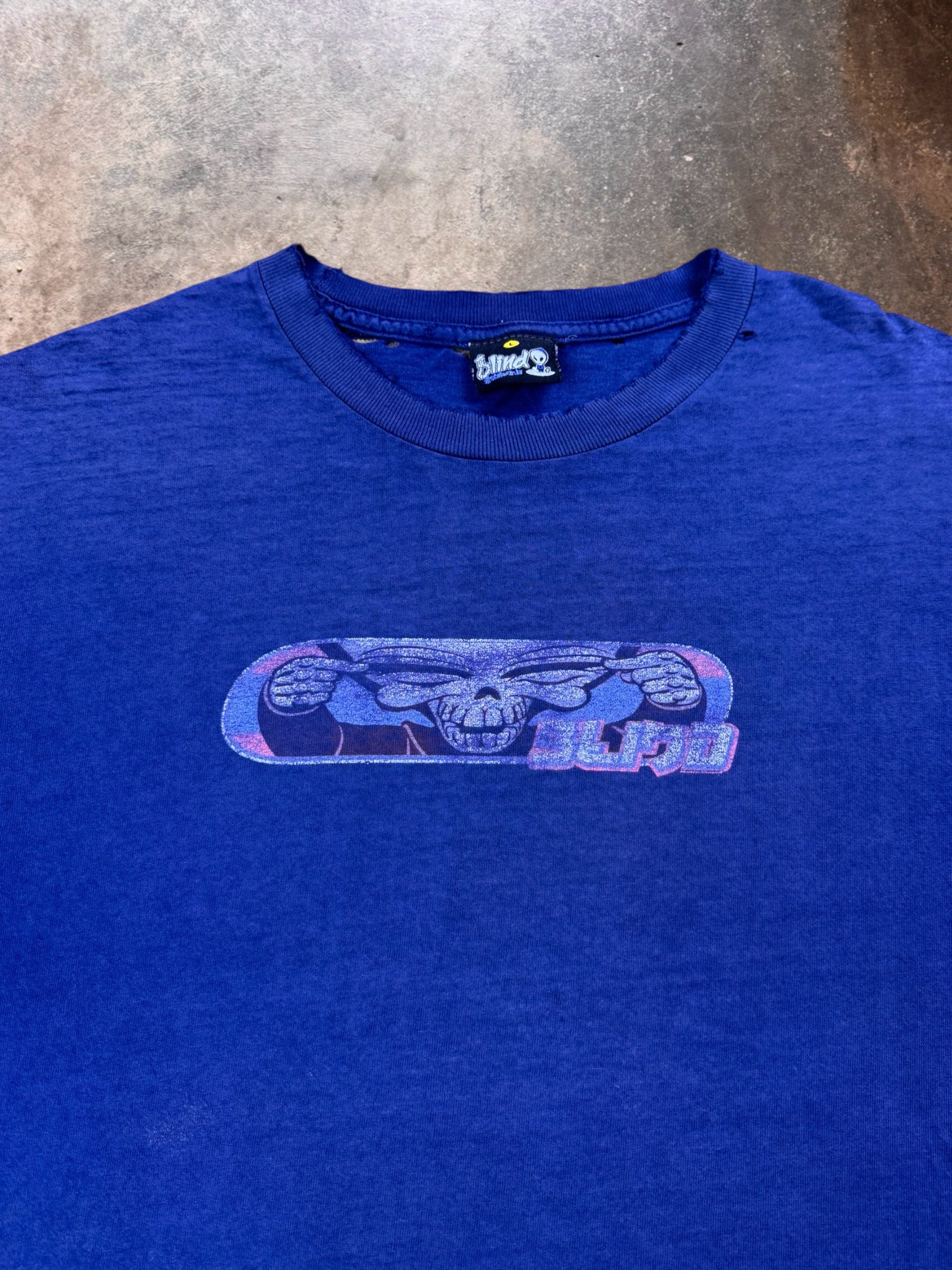 1990s Blind Banned Skate Navy Blue T Shirt | Large