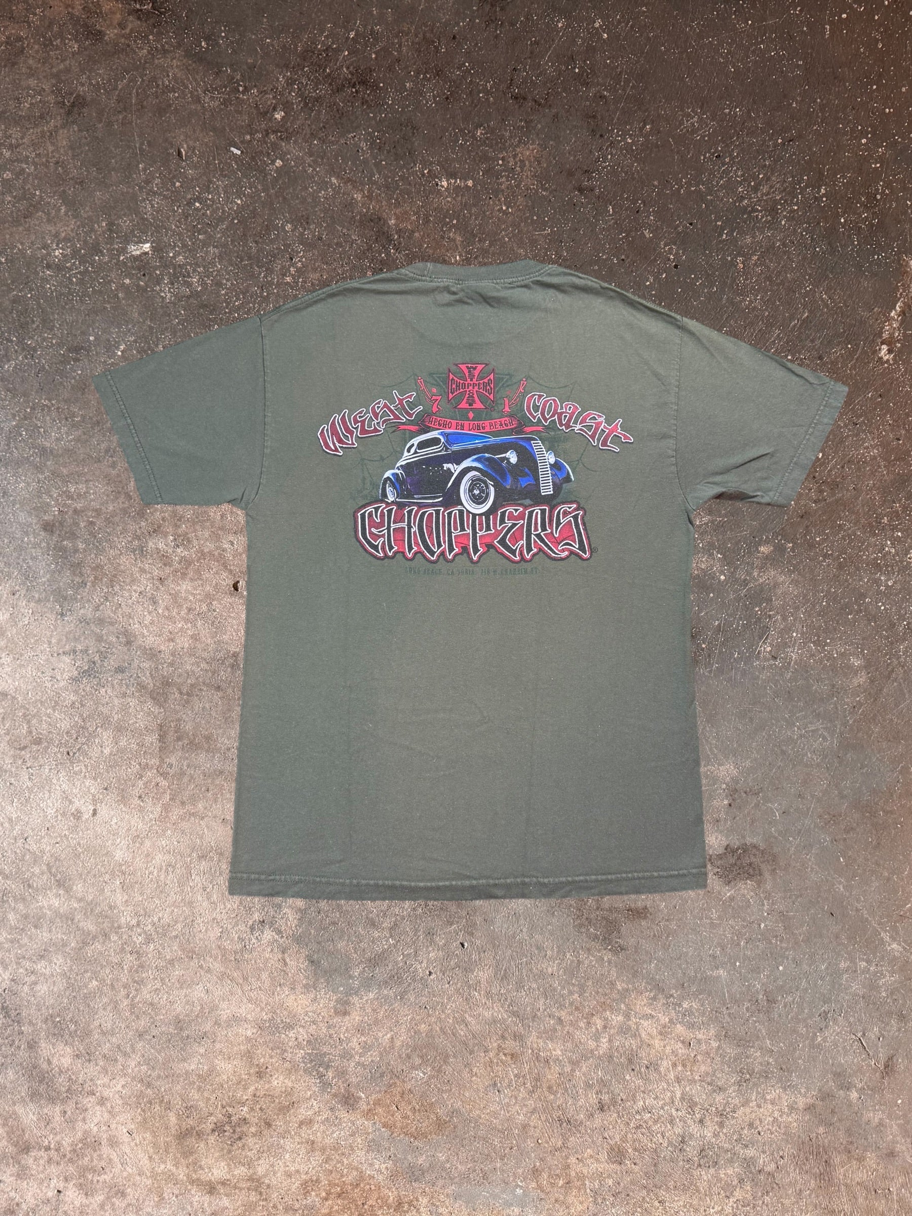 2000s West Coast Choppers Army Green T Shirt | Large