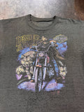 1980s Harley Davidson Heavily Distressed Leader of The Pack 3D Emblem Black T Shirt | Medium